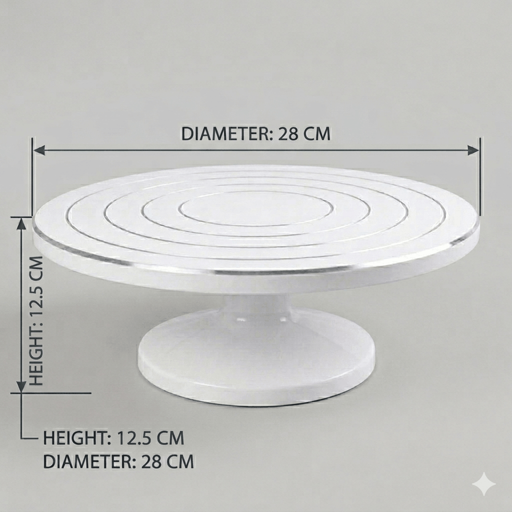 28cm White Cake Decorating Turntable Stand with Smooth 360 Degree Rotation