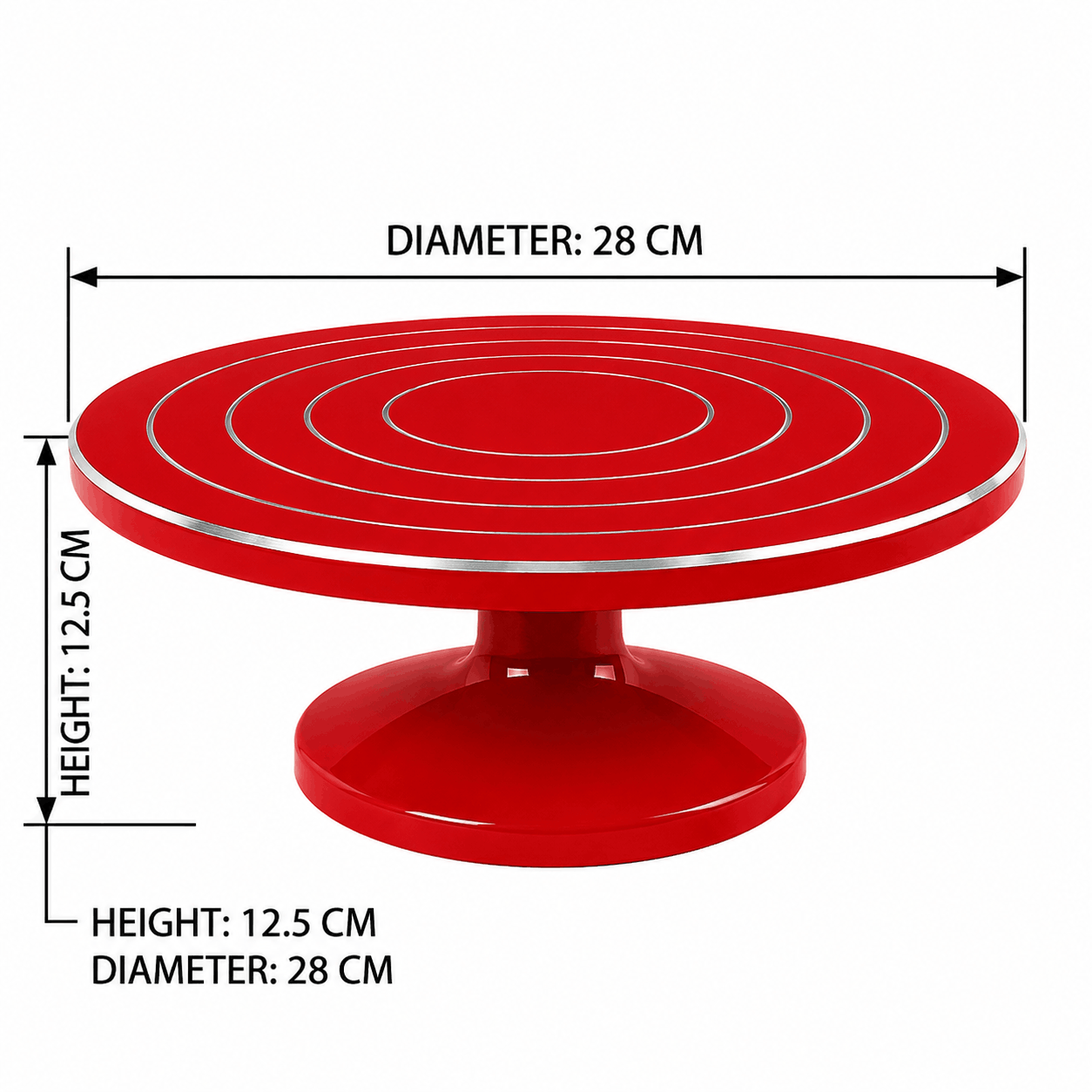 28cm Red Cake Decorating Turntable Stand with Smooth 360 Degree Rotation